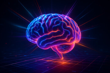Futuristic artificial intelligence brain concept with glowing neural network design symbolizing innovation technology and digital thinking power