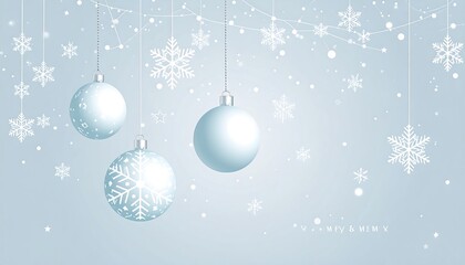 Festive light blue gradient with dangling ornaments, snowflakes, and stars, creating a wintery, celebratory atmosphere