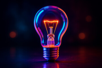Futuristic glowing lightbulb illuminated with neon colors symbolizing creativity bright idea technology energy and innovation concept