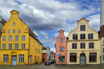 Street with historical houses in Lubeck, Germany
