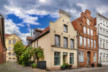 Street with historical houses in Lubeck, Germany