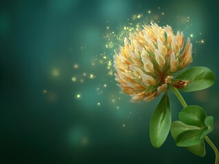 A luminous clover flower glowing softly with golden light against a green backdrop, symbolizing renewal, beauty, and the quiet magic of natural wonder