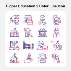 University Learning, Students and Academic Success Two Color Icons Set 1