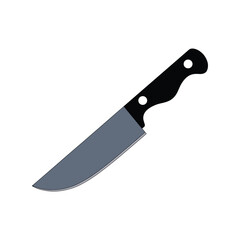 Simple flat illustration of a kitchen knife with black handle and grey blade cooking utensil