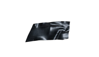 Fototapeta premium Fragmento de cinta adhesiva negra arrugada sobre fondo transparente