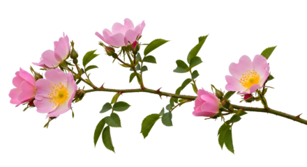 Beautiful pink rose branch with thorns, a delicate floral accent