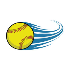 Yellow softball with red stitching and blue motion streaks sport game vector.
