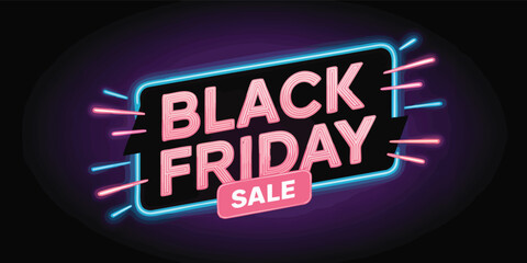 A neon sign reads Black Friday Sale in bright pink lettering against a dark background