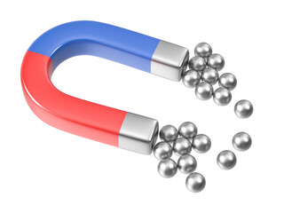 Horseshoe Magnet Attracting Metal Spheres