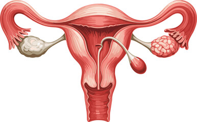 Female reproductive system anatomy vector, uterus, ovaries, fallopian tubes, cervix, egg release, medical illustration, educational diagram, biology, healthcare, science