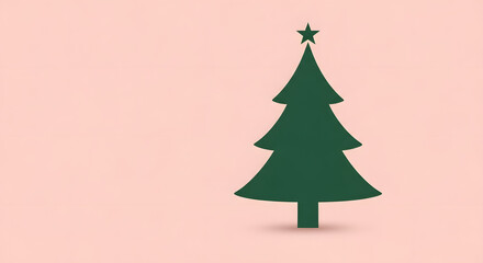 Simple christmas tree silhouette with star on top against a light pink colored background space for text