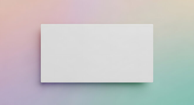 A white rectangular box floating against a gradient background of pink purple and green hues