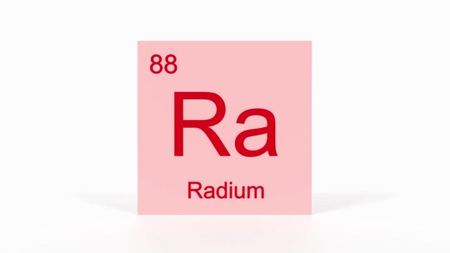 Radium Element 4K Render - Periodic Table Box with Atomic Number 88, Scientific Education, Chemistry Classroom, Modern Science Video, and Laboratory 3D Content