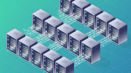 Obraz premium Isometric Data Servers Network Connection and Communication Infrastructure Illustration