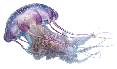 A detailed illustration of a vibrant jellyfish with a translucent bell and trailing tentacles.