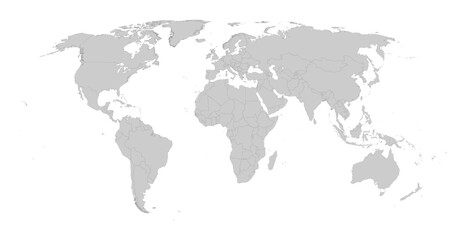 Detailed Gray World Map on White Background.