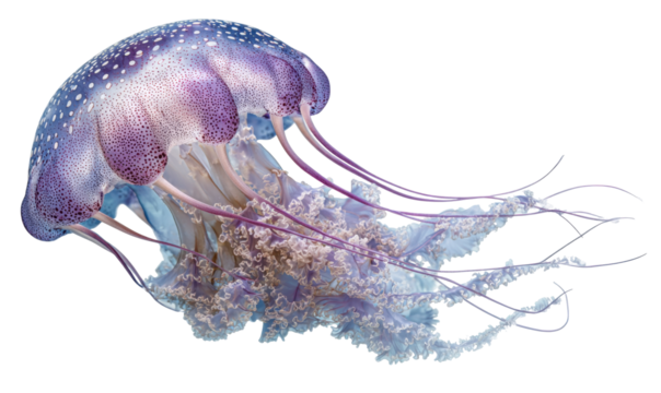 A detailed illustration of a vibrant jellyfish with a translucent bell and trailing tentacles.