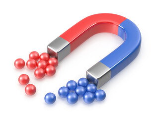Magnetic Attraction Horseshoe Magnet with Red and Blue Spheres