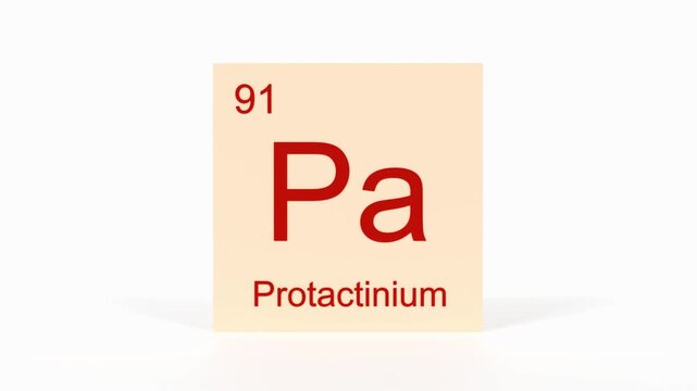 Protactinium Element 4K Render - Periodic Table Box with Atomic Number 91, Scientific Education, Chemistry Classroom, Modern Science Video, and Laboratory 3D Content