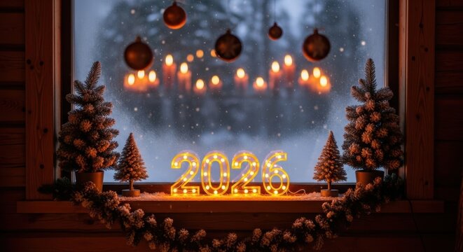 Warm and Inviting 2026 New Year Celebration Home Decor Window
