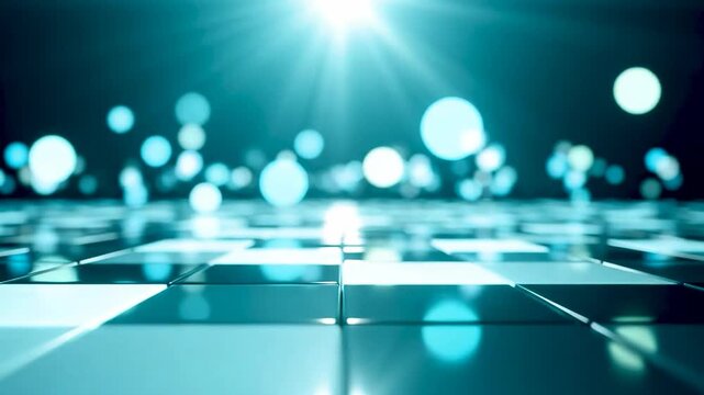 Abstract Blue Grid Sparkling Light Dance.