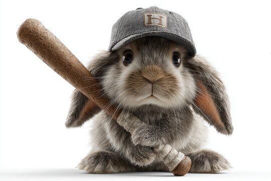 Easter Baseball Bunny - Adorable Rabbit with Baseball Cap and Bat