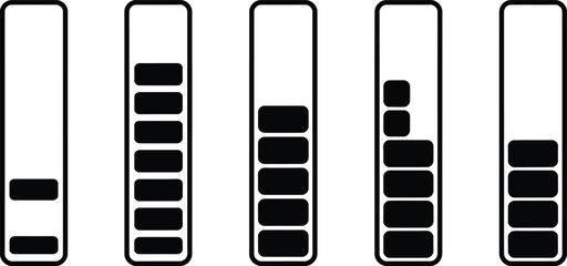 Set of five rectangular bars showing progress levels from empty to full