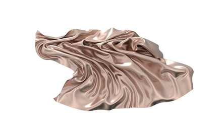 Luxurious bronze silk fabric swirling and flowing, perfect for abstract designs, fashion, and luxury concepts. Isolated on white background with