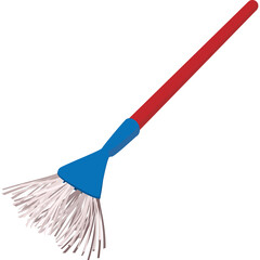 Cleaning Tool With Red Handle And Blue Bristle Head Used For Dusting Or Sweeping Isolated On White Background