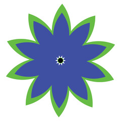 Obraz premium Abstract eight petal flower symbol with blue green layers and central dot design vector
