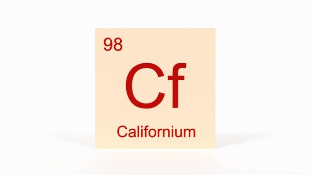 Californium Element 4K Render - Periodic Table Box with Atomic Number 98, Scientific Education, Chemistry Classroom, Modern Science Video, and Laboratory 3D Content