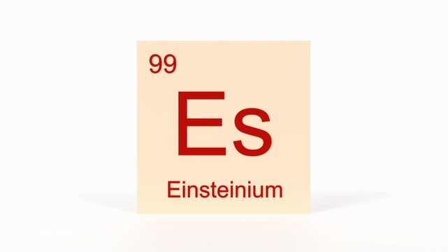 Einsteinium Element 4K Render - Periodic Table Box with Atomic Number 99, Scientific Education, Chemistry Classroom, Modern Science Video, and Laboratory 3D Content