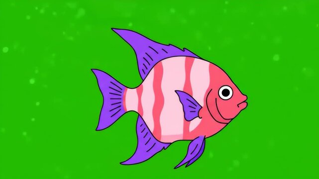 Pink Angelfish Cartoon Fish with Green Background.