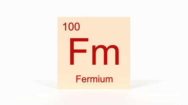 Fermium Element 4K Render - Periodic Table Box with Atomic Number 100, Scientific Education, Chemistry Classroom, Modern Science Video, and Laboratory 3D Content