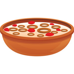 Clay Bowl Filled With Creamy Soup Topped With Doughnut Shaped Croutons And Red Berries In A Studio Light