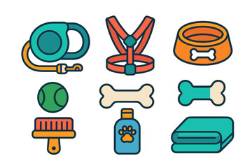Essential accessories and grooming supplies set for domestic dogs and beloved pets
