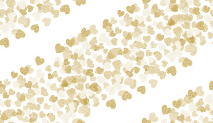 Golden hearts seamless pattern. Confetti hearts on white background.