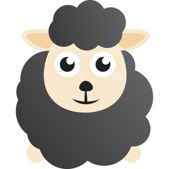 Cute Cartoon Black Sheep With Big Eyes and Fluffy Wool on Transparent Background Simple Vector Illustration