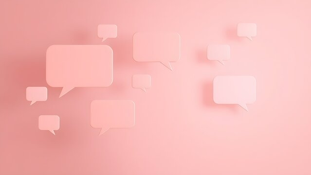 Modern feedback concept with floating speech bubble shapes on a soft gradient background.