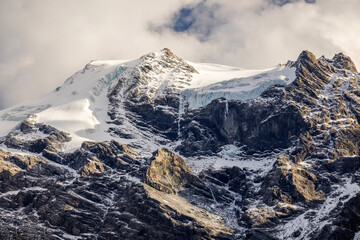 Scenic sunset landscape of the Ortler Alps near Stelvio Pass on a sunny autumn day, South Tyrol,...