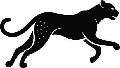 panther silhouette icon. Silhouette of a powerful black panther with spotted markings in a dynamic stalking pose