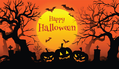 Happy Halloween Orange and Black Background. Vector Illustration