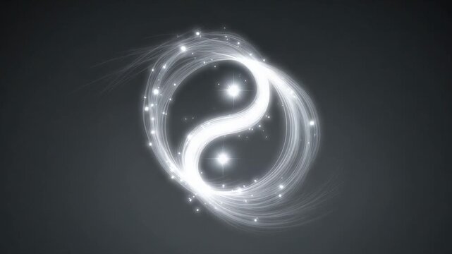Abstract animation of a yin and yang symbol glowing against a dark background