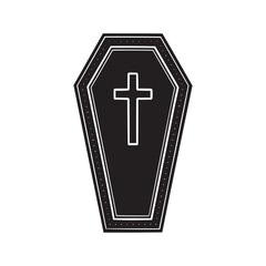 Obraz premium Black Coffin with Cross. Minimalist Gothic Halloween Vector Illustration. perfect for Halloween, gothic art, horror themes, or spooky designs