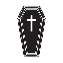 Obraz premium Black Coffin with Cross. Minimalist Gothic Halloween Vector Illustration. perfect for Halloween, gothic art, horror themes, or spooky designs