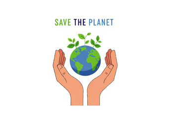 Hands Gently Cupping a Lush Green Planet Earth with Sprouting Leaves, Symbolizing Environmental Conservation and a Sustainable Future