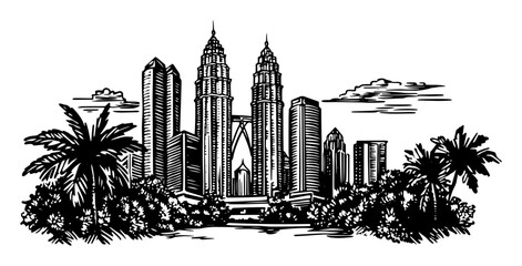 Obraz premium kuala lumpur city skyline petronas towers sketch