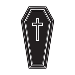 Obraz premium Black Coffin with Cross. Minimalist Gothic Halloween Vector Illustration. perfect for Halloween, gothic art, horror themes, or spooky designs