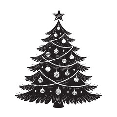 Black and White Christmas Tree Vector. Holiday Winter Decoration Illustration. Perfect for holiday greeting cards, festive posters, winter-themed prints, wrapping paper, T-shirt designs, and seasonal