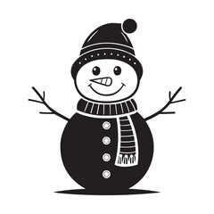 Cute Snowman in Winter Hat and Scarf Vector Illustration. Perfect for Christmas, winter holidays, greeting cards, kids' designs, stickers, posters, and festive decorations